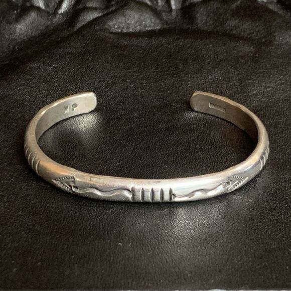 Handmade Native American Sterling Silver Cuff w/ Detailing by Neal Paquin - Picture 2 of 9